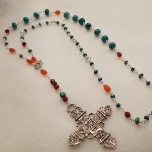 Turquoise Sterling Carnelian Rosary Necklace